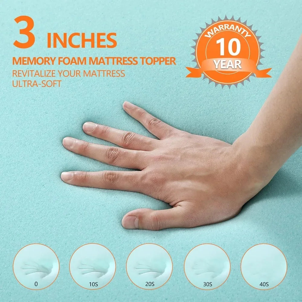 3 Inch Memory Foam Mattress Topper, Soft & Breathable